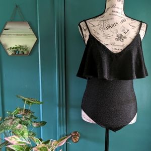 NWT Zara Knit Black Ruffle Bodysuit